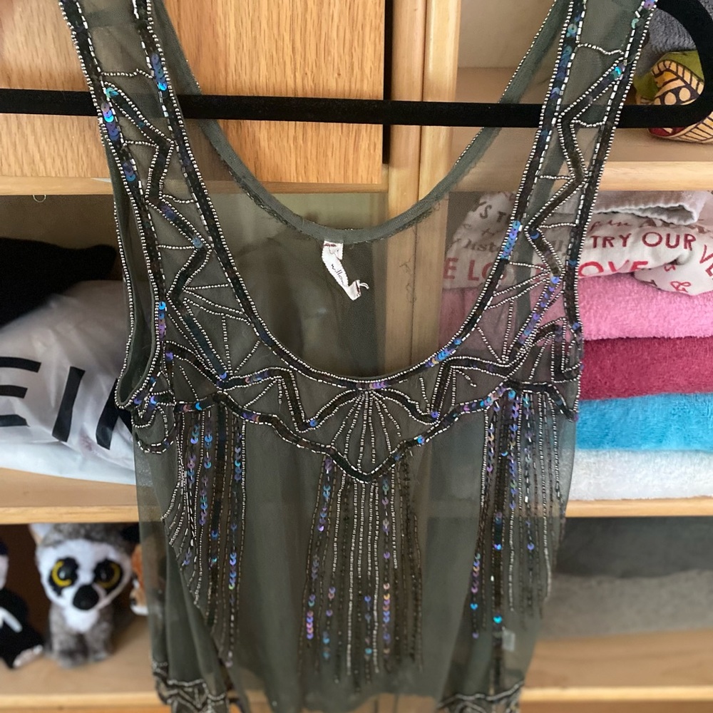 Gorgeous beaded embodied sheer tank top